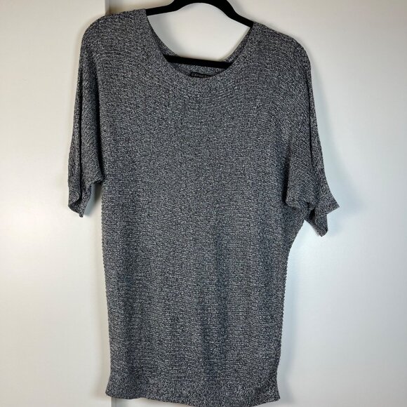 EXPRESS Black and White Marled Mesh Dolman 3/4 Sleeve Knit Sweater Size Medium - Picture 9 of 9